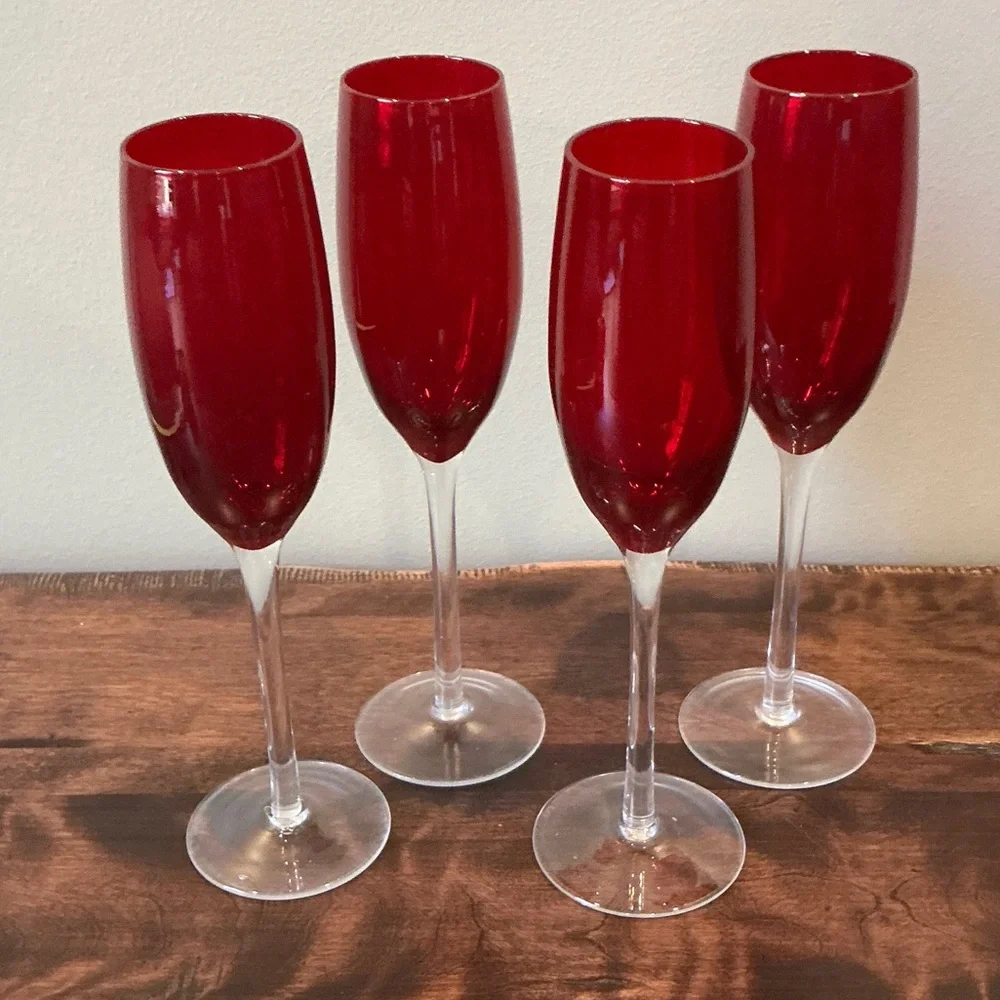 Pottery Barn Red Champagne Flutes